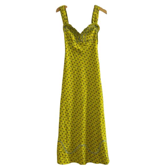 New Free People Sweet Hearts Floral Midi Dress $168 MEDIUM Citronella Chartreuse - Picture 6 of 8
